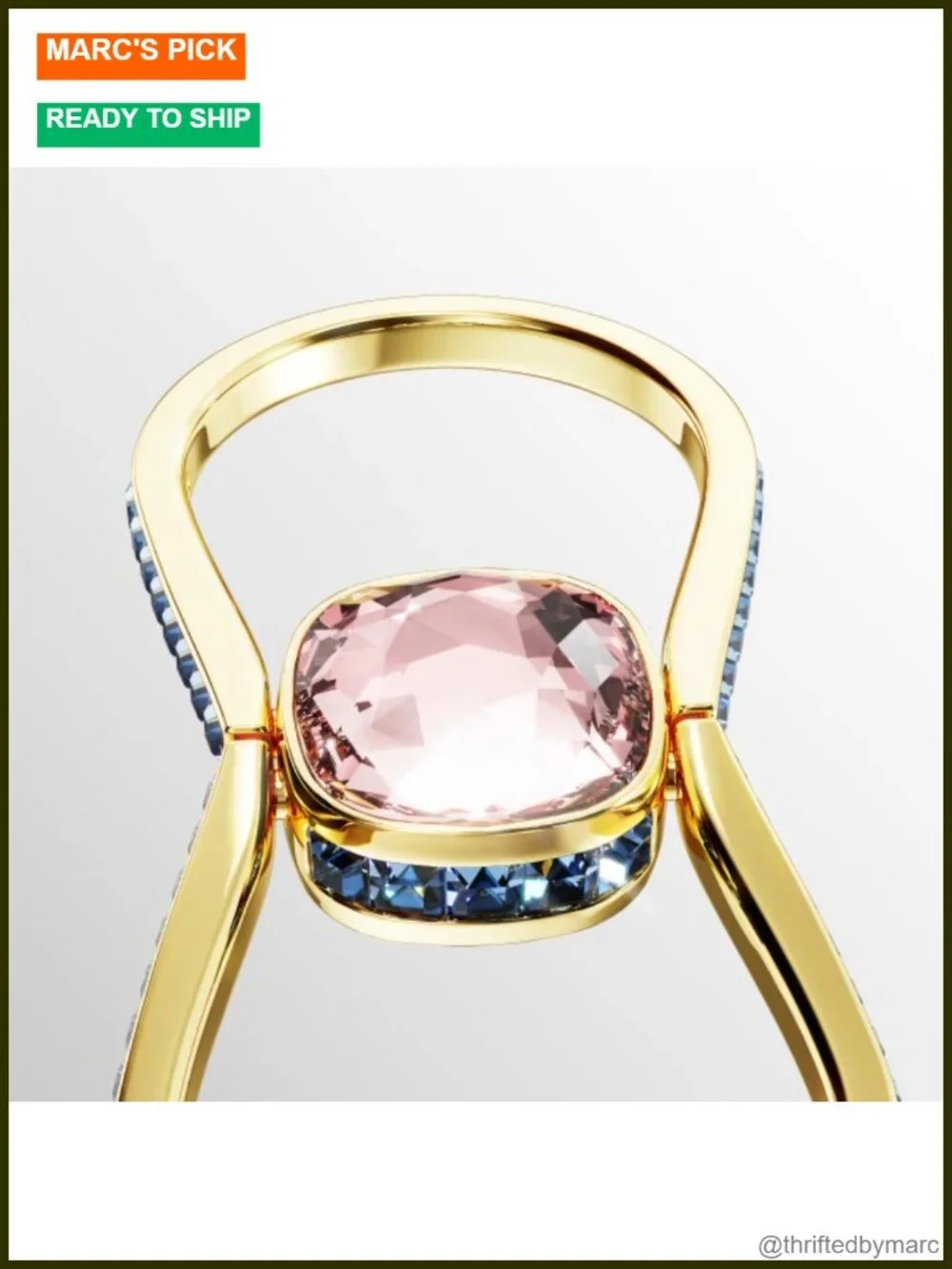 Swarovski Chroma Twist Ring Cushion Cut ReCreated Crystals Gold Tone
